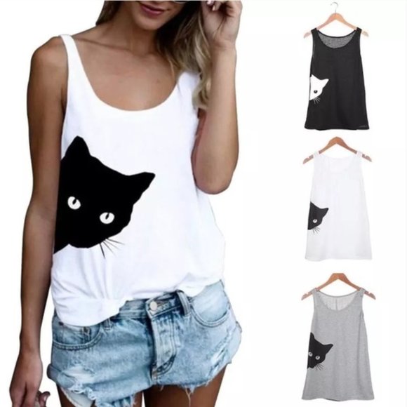 Black Cat Ladies Tank Top in Gray - Picture 3 of 3